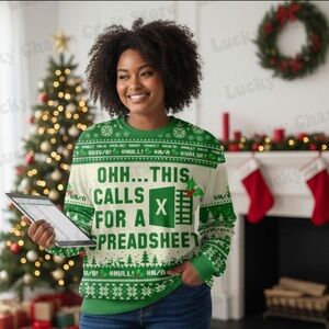 Green and White Holiday Shirt - Oh this Calls for a Spreadsheet 🤓 Size Med